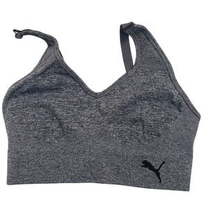 Puma‎ Sports Bra Heathered Gray Seamless V Neck Racerback Athletic Workout